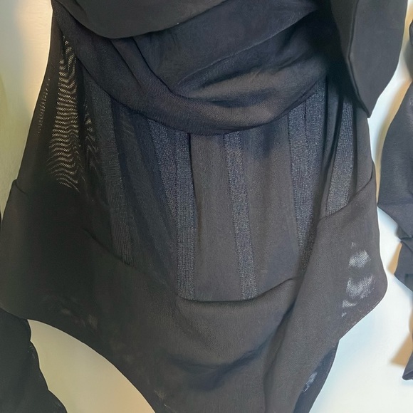 NWT LEAU Bardot Bustier Corset Black Ruched Bodysuit - Picture 7 of 8